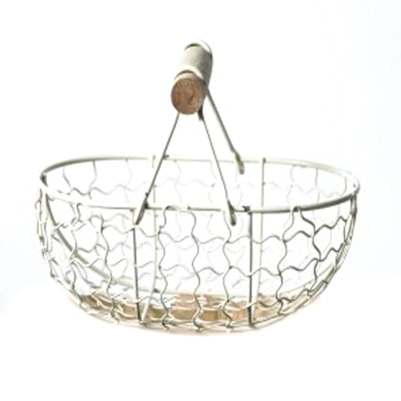 Wooden Handle Metal Retro Basket Portable Multi-Function Vegetable Fruit Egg Groceries Practical Storage Basket Organizer Retail - Image 7