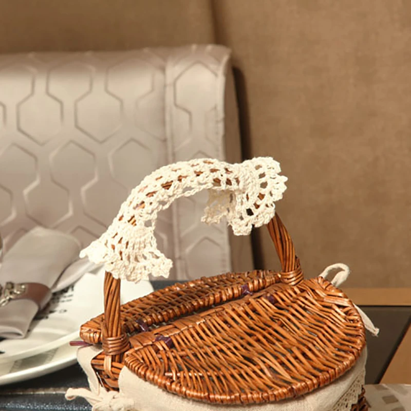 Handmade Wicker Basket with Handle Wicker Outdoor Camping Picnic Basket Food Fruit Rattan Storage Basket Tableware Supplies Bag - Image 4