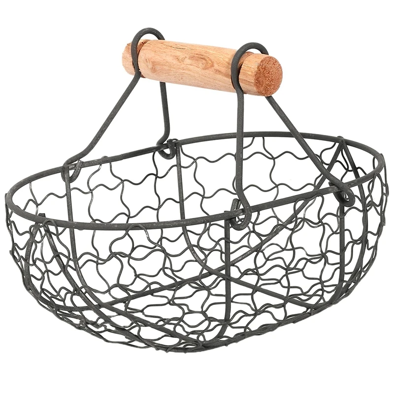 Wooden Handle Metal Retro Basket Portable Multi-Function Vegetable Fruit Egg Groceries Practical Storage Basket Organizer Retail - Image 5