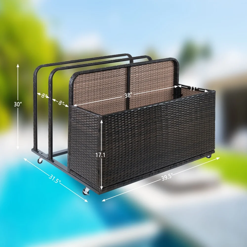 Outdoor Storage Solution with Convenient Mobility Poolside Float Storage Basket, PE Rattan Pool Caddy with Rolling Wheels - Image 3