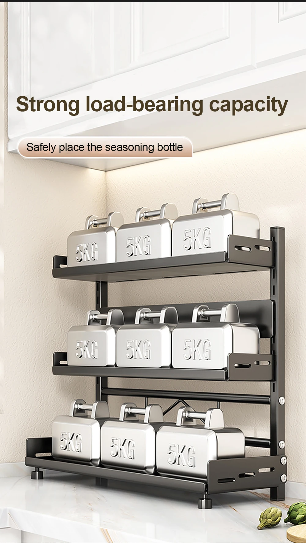 3 Tier Spice Storage Rack for Countertop Adjustable Spice Organization for Cabinet Kitchen Organizer Metal Shelf Black - Image 29