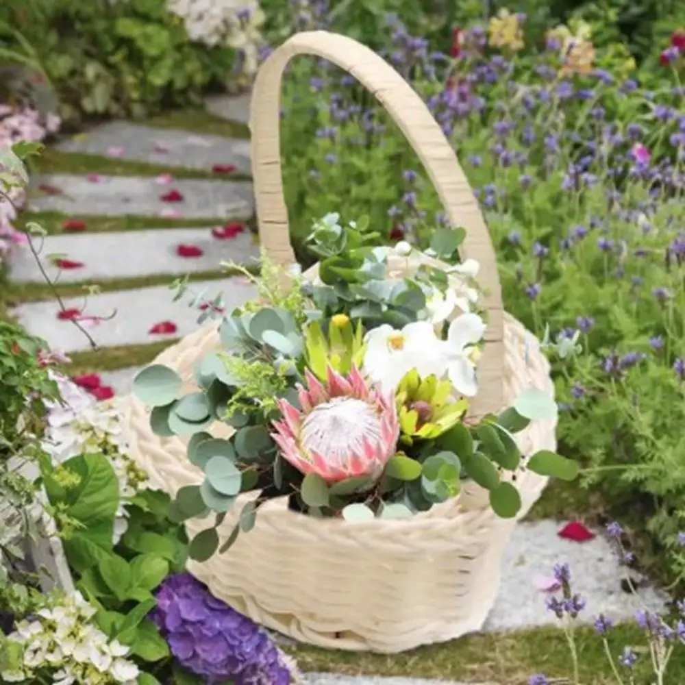 Beautiful Hand Made Flower Storage Basket Hand-Woven 3 Shapes Wicker Flower Basket Shopping Storage Hamper Basket - Image 13