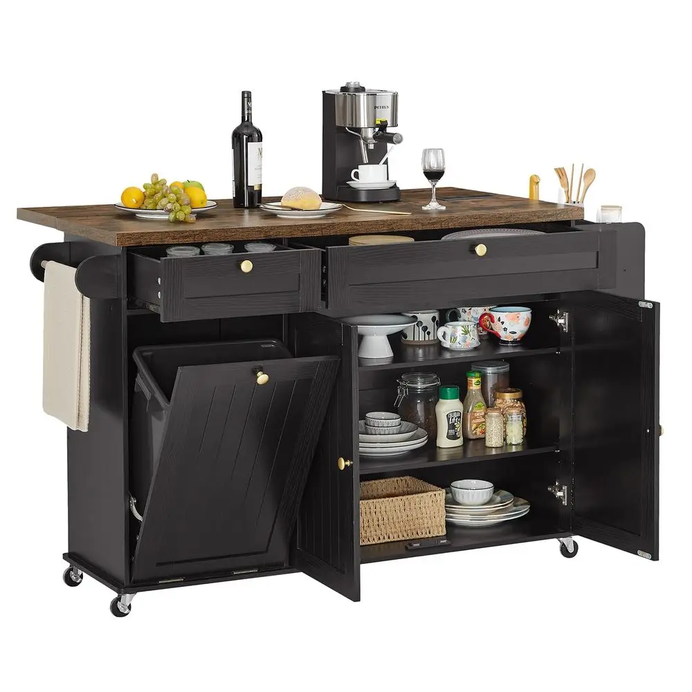 Kitchen Island with Power Outlet amp Drop Leaf, Kitchen Rolling Island with Spice Rack amp Towel Rack, Knife Holder, Kitchen Is - Image 7