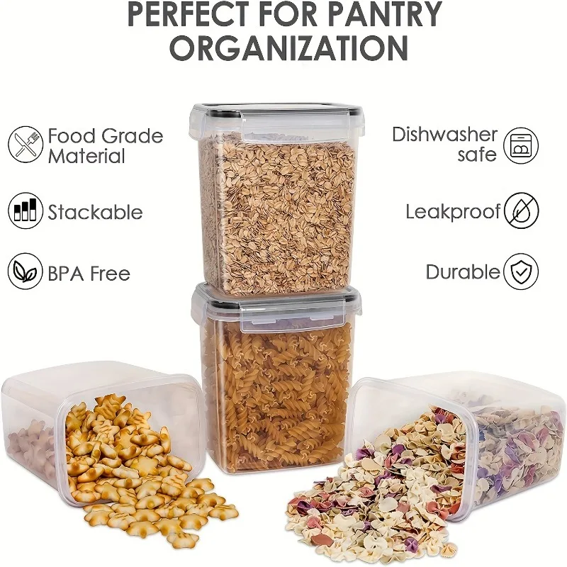 6Pcs Airtight Food Storage Containers Kitchen Pantry Storage Containers For Sugar, Flour And Baking Supplies Kitchen Accessories - Image 3