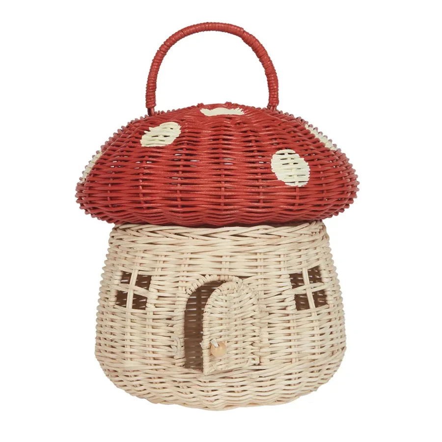 Rattan Mushroom Storage Basket Cute Cartoon Handwoven Nut Wicker Handbag Outdoor Picnic Women Tote Straw Bag Children Organizer - Image 9