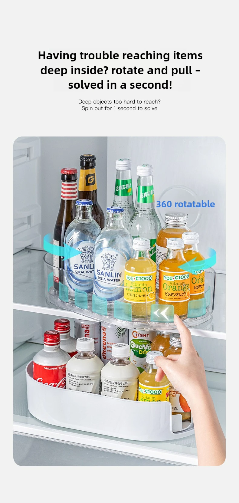 360 Rotating Refrigerator Storage Box Multifunctional Spice Organizer Simple Drink Tray for Kitchen Countertop - Image 13