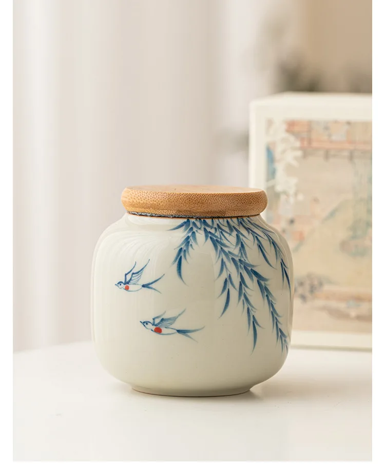 Warm Warbler, New Willow Grass Wood Grey Tea Sealed Ceramic Can High End Portable Small Moisture Proof Mini Storage Can - Image 30