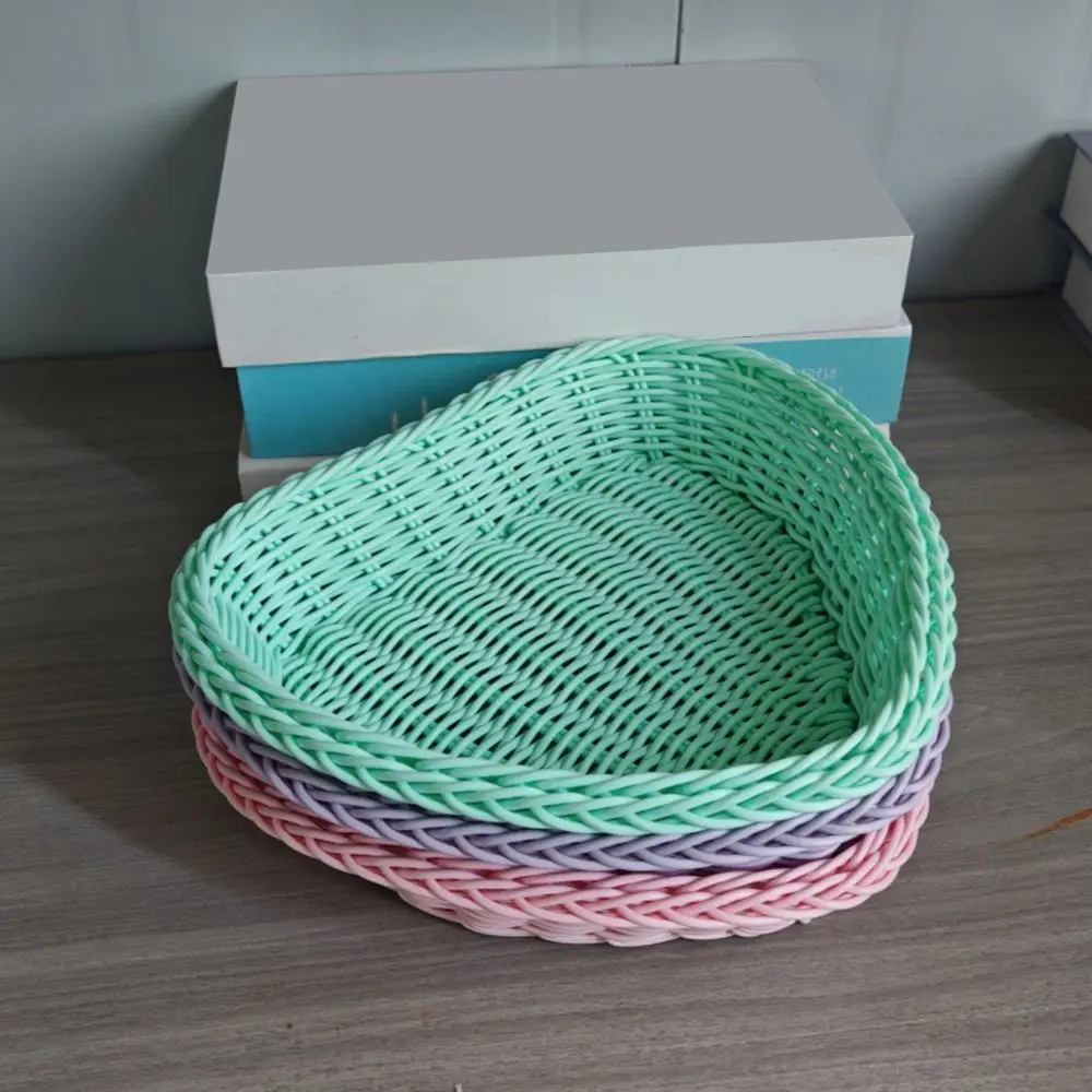New Hand Woven Imitation Rattan Basket Plastic Heart Shape Wicker Basket Storage Basket Photo Props - Image 20