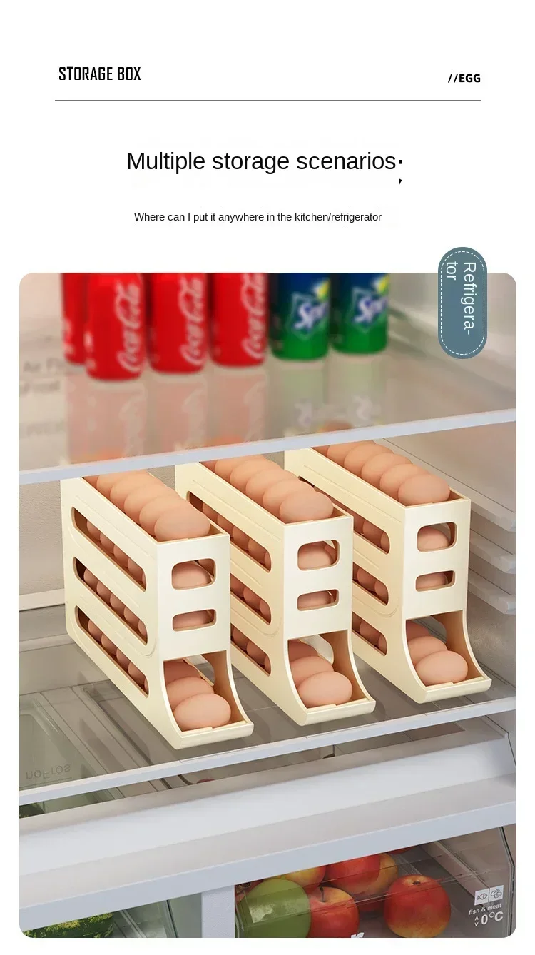 4 Layer Automatic Rolling Egg Dispenser Refrigerator Storage Box Fridge Organizer Rack for Kitchen - Image 13