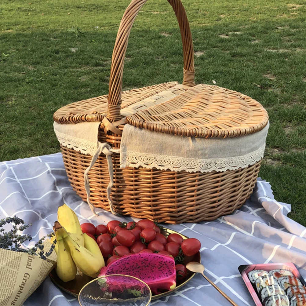 Picnic Fruit Storage Basket Easter Household Snack Container Wicker Basket with Lid Multi-function Wicker Basket Home Supply - Image 3