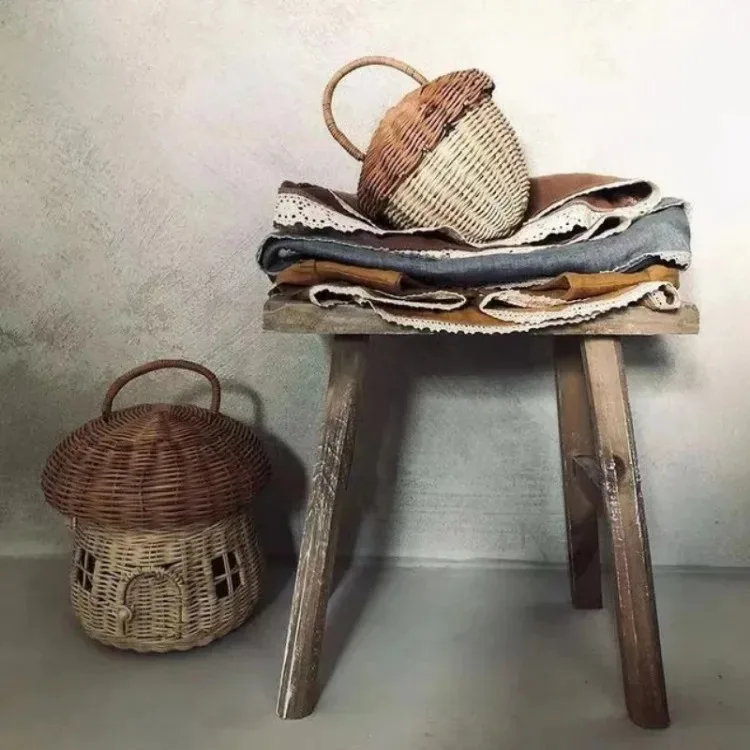 Rattan Woven Mushroom Basket Summer Portable Children Woven Bags Outdoor Vacation Picnic Baskets Kids Toy Sundries Organizer - Image 19