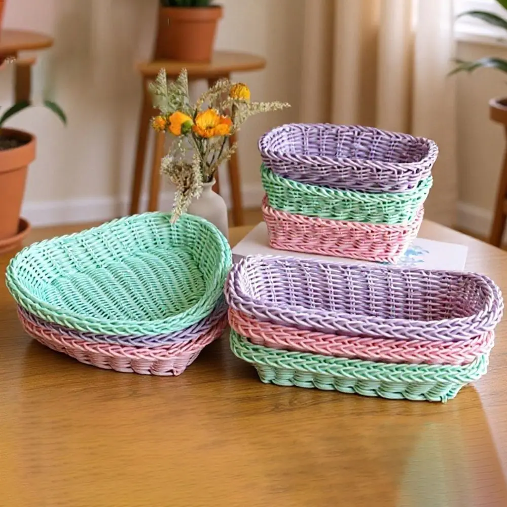 New Hand Woven Imitation Rattan Basket Plastic Heart Shape Wicker Basket Storage Basket Photo Props - Image 5