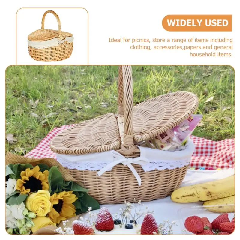 Picnic Fruit Storage Basket Easter Household Snack Container Wicker Basket with Lid Multi-function Wicker Basket Home Supply - Image 14