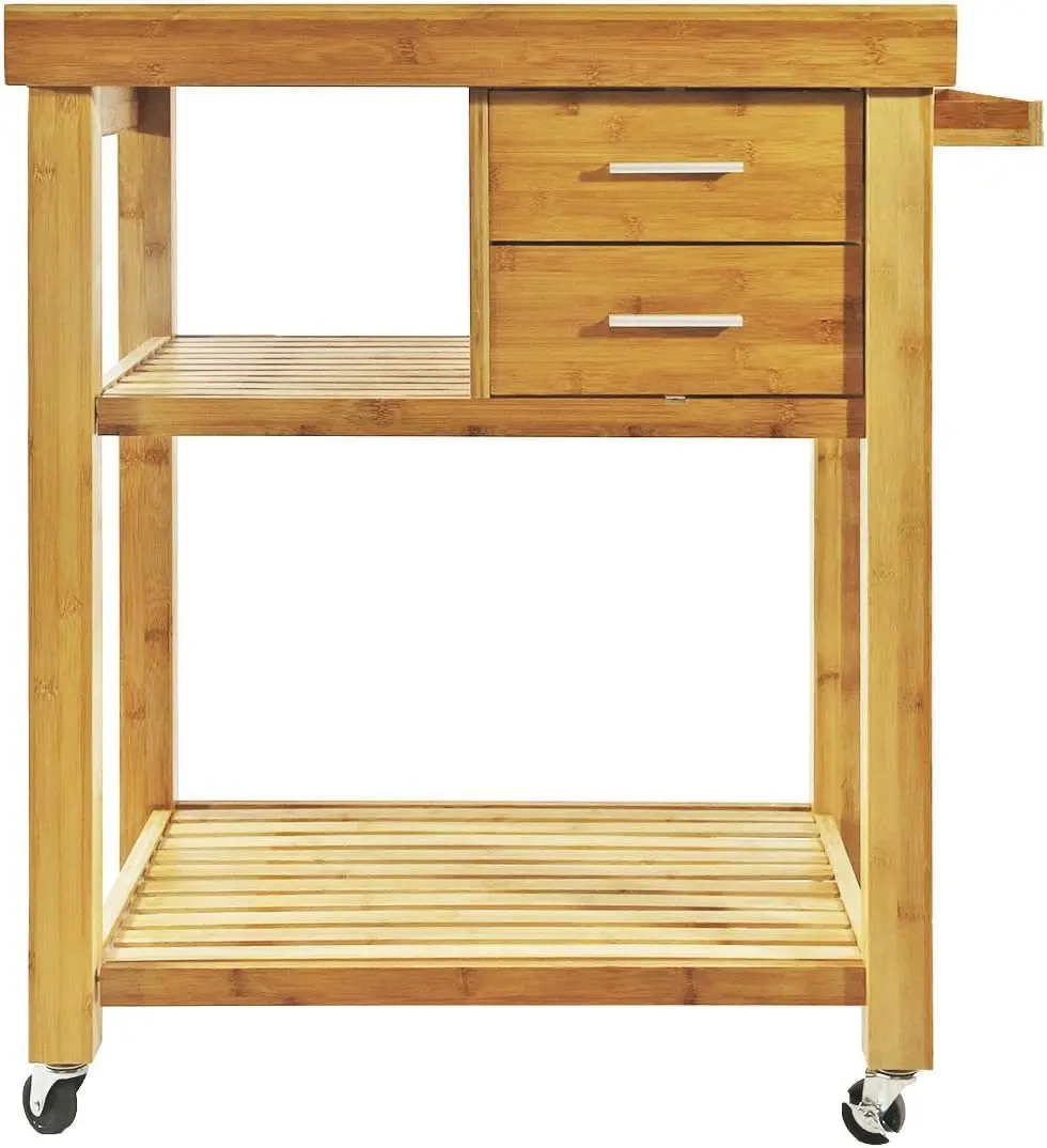 Home Aesthetics Rolling Kitchen Island Cart with Drawers Shelves, Butcher Block Food Prepping Cart Trolley on Wheels,Bamboo Wood - Image 3