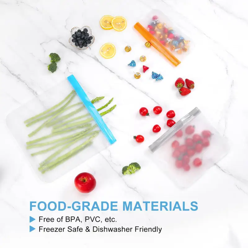 Thickened PEVA Food Bag Reusable Freezer Bag Food Storage Bags Ziplock Leakproof Fresh Snack Bag Food Grade Lunch Bag for Fridge - Image 5