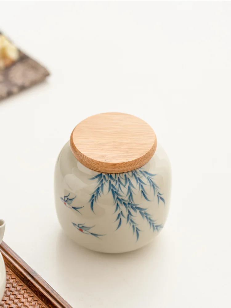 Warm Warbler, New Willow Grass Wood Grey Tea Sealed Ceramic Can High End Portable Small Moisture Proof Mini Storage Can - Image 33
