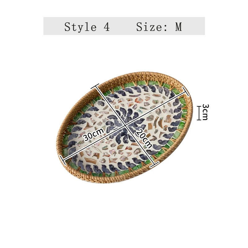 Handwoven Rattan Oval Tray with Shell Mosaic Inlay, Decorative Serving Tray for Coffee, Tea, Snacks, Bathroom Vanity Organizer - Image 14