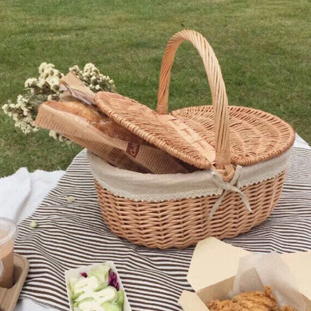 Picnic Fruit Storage Basket Easter Household Snack Container Wicker Basket with Lid Multi-function Wicker Basket Home Supply - Image 2