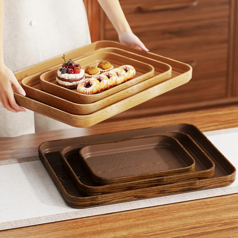 Extra-Thick Wood Grain Rectangular Serving Trays - Multi-Purpose Plates for Home Kitchen, Restaurant & Commercial Catering Use - Image 6