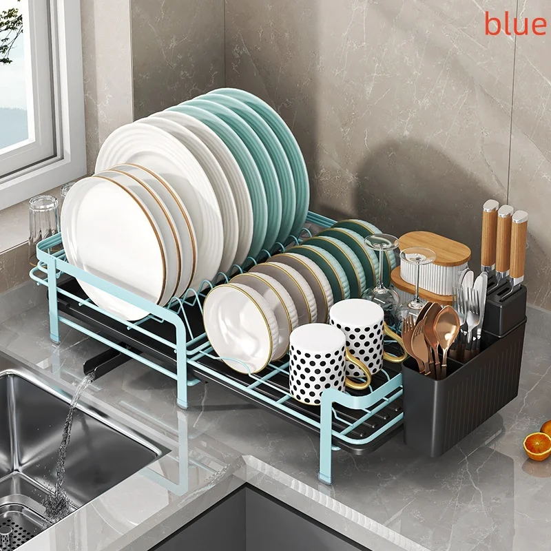 Expandable dish storage rack automatic draining rotatable drain rack adjustable counter organizer kitchen storage rack - Image 9