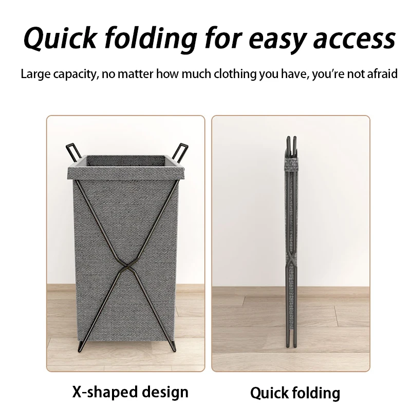 Foldable Fabric Laundry Hamper - Large Capacity Storage Basket with Metal Frame, for Bedroom, Bathroom & Home Organizing (Gray/B - Image 18