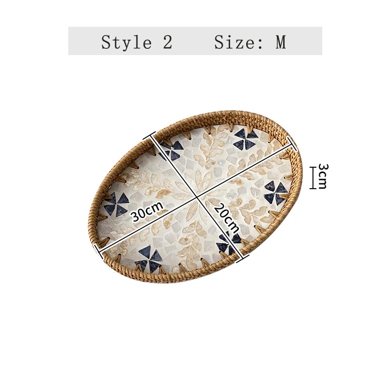 Handwoven Rattan Oval Tray with Shell Mosaic Inlay, Decorative Serving Tray for Coffee, Tea, Snacks, Bathroom Vanity Organizer - Image 12