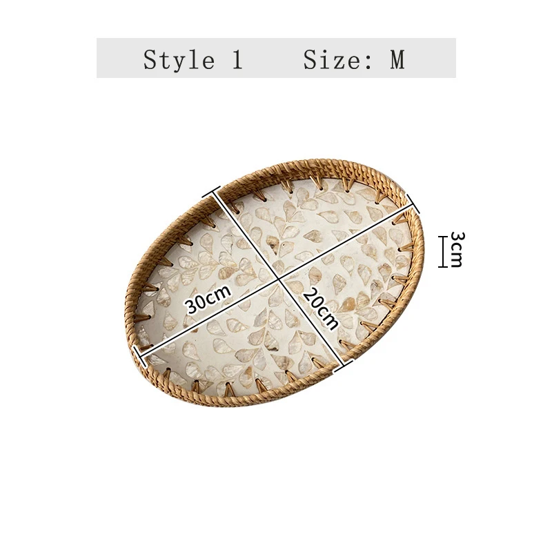 Handwoven Rattan Oval Tray with Shell Mosaic Inlay, Decorative Serving Tray for Coffee, Tea, Snacks, Bathroom Vanity Organizer - Image 6