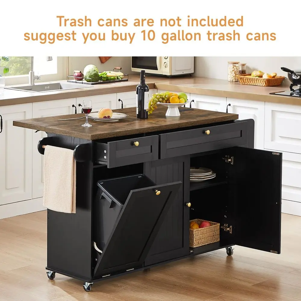 Kitchen Island with Power Outlet amp Drop Leaf, Kitchen Rolling Island with Spice Rack amp Towel Rack, Knife Holder, Kitchen Is - Image 12