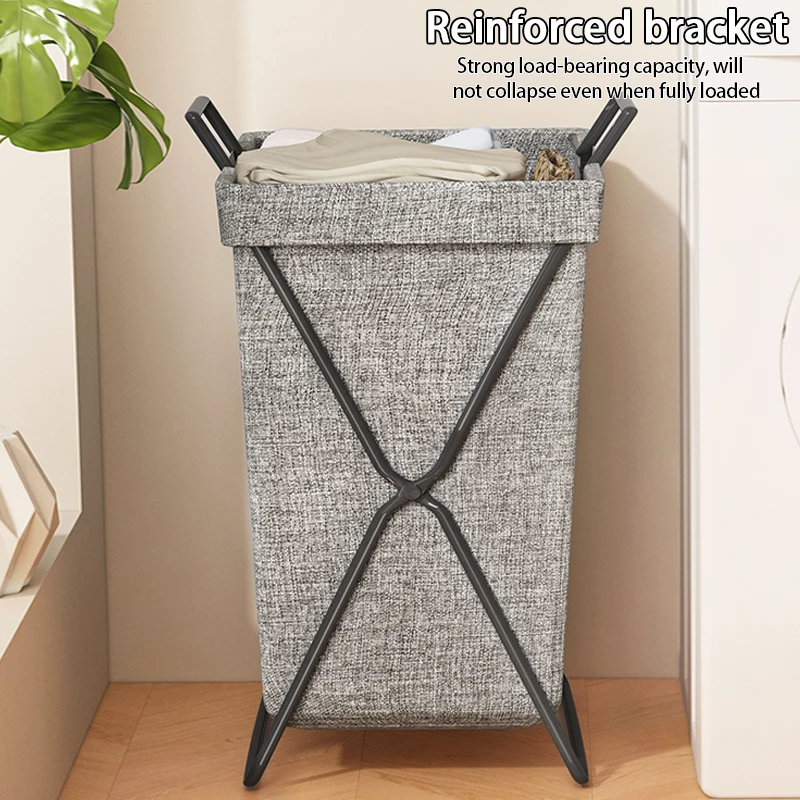 Foldable Fabric Laundry Hamper - Large Capacity Storage Basket with Metal Frame, for Bedroom, Bathroom & Home Organizing (Gray/B - Image 12