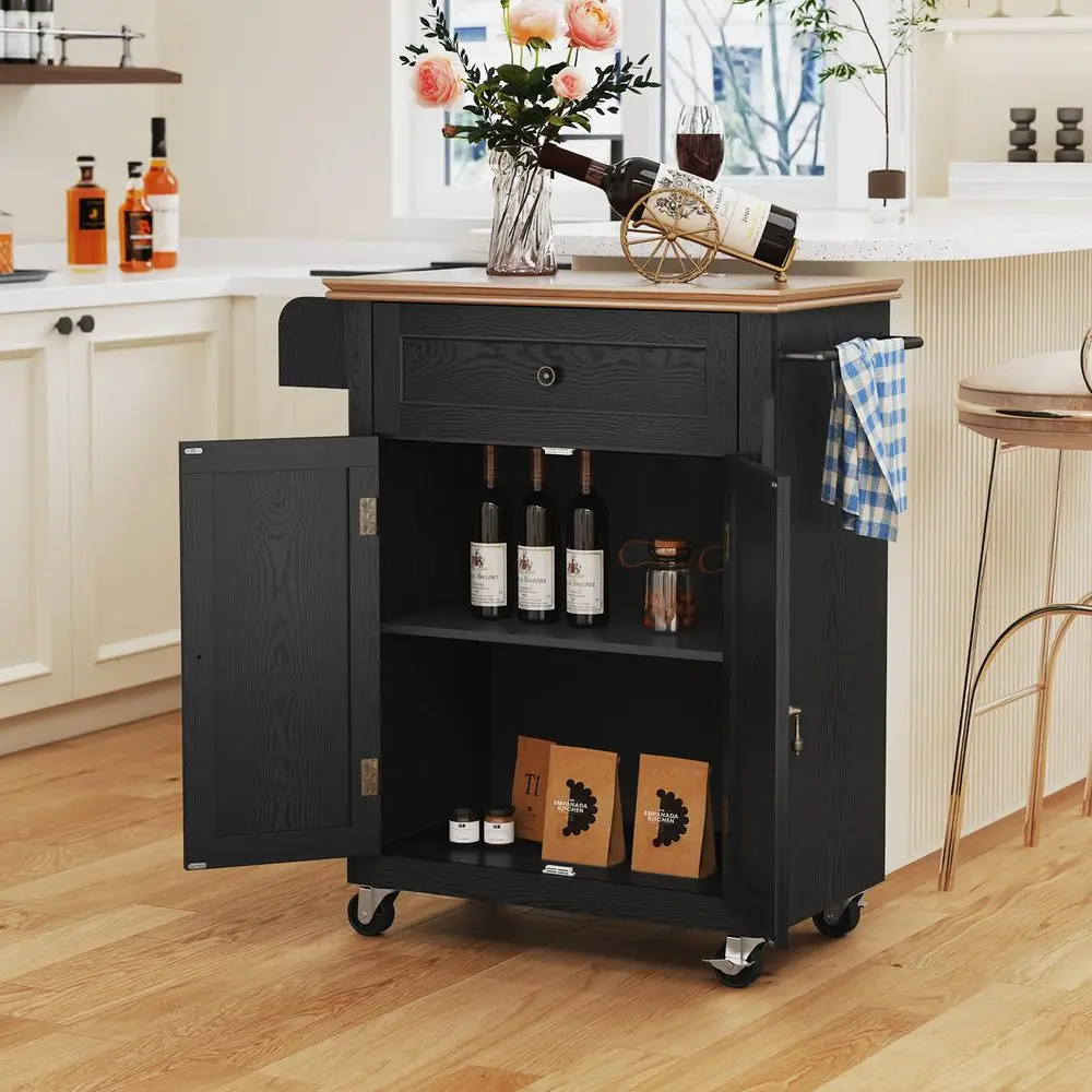 26 Small Kitchen Island, Vintage Wood Rolling Kitchen Island Cart with Storage Cabinet and Drawer, Kitchen Cart on Wheels with - Image 3