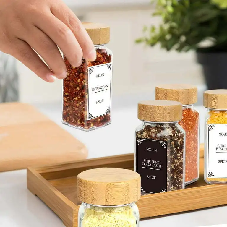 12Pcs Glass Spice Jars with Bamboo Lid Kitchen Glass Jars Spice Jar Set Seasoning Jars Organizer Storage Bottles for Spice Rack - Image 11