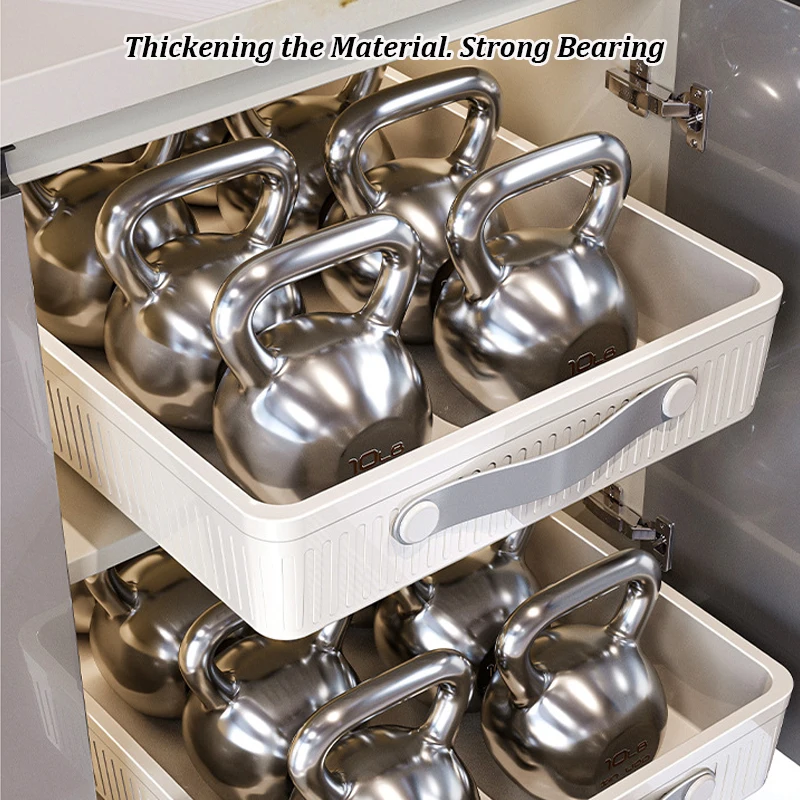 Kitchen Sliding Drawer with Slide Rail Cabinet Clothes Spice Dish Bowl Storage Rack Pull Out Cabinet Organizer Tray With Handle - Image 4
