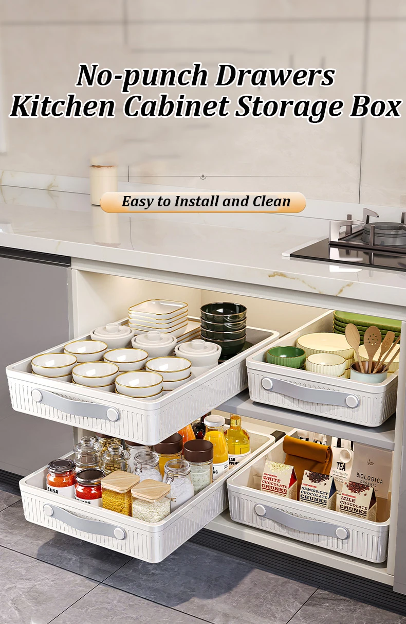 Kitchen Sliding Drawer with Slide Rail Cabinet Clothes Spice Dish Bowl Storage Rack Pull Out Cabinet Organizer Tray With Handle - Image 10