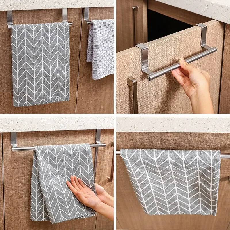 1/2 PCS Stainless Steel Towel Bar Cabinet Door Towel Hanging Bar Stainless Steel Bathroom Kitchen Cabinet Door Towel Wipe Rack - Image 2