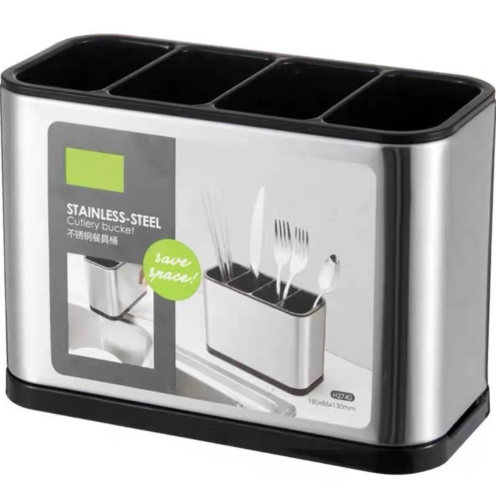 Large Capacity Kitchen Utensil Holder Stainless Steel with Removable Divider Kitchen Cutlery Organizer Sturdy Drip Tray Base - Image 7