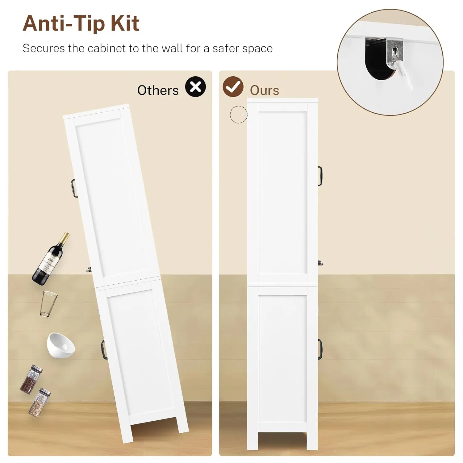 Tall Storage Cabinet with 2 Adjustable Shelves & Drawer 4-Door Pantry Bathroom Living Room Kitchen White Custom - Image 15
