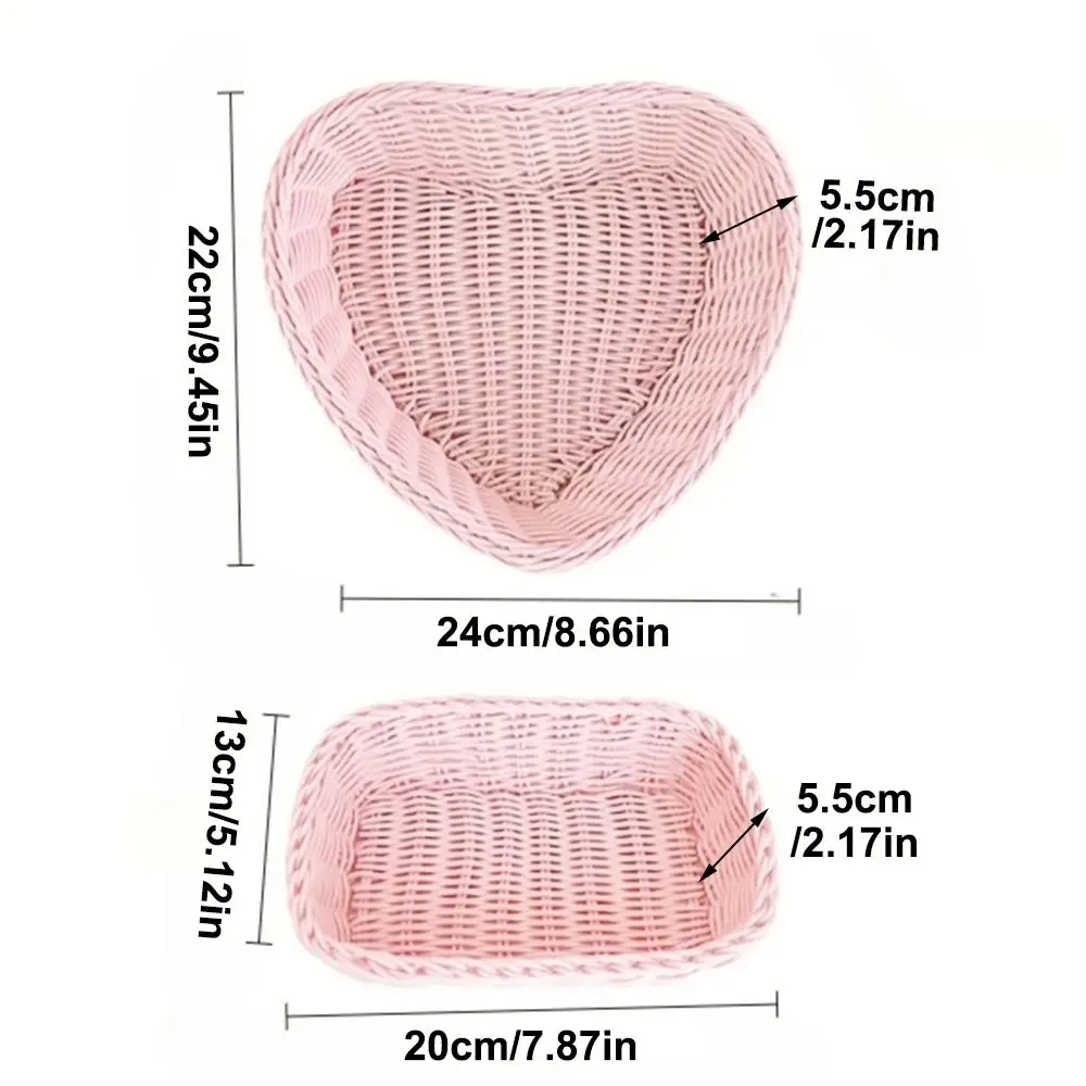 New Hand Woven Imitation Rattan Basket Plastic Heart Shape Wicker Basket Storage Basket Photo Props - Image 6