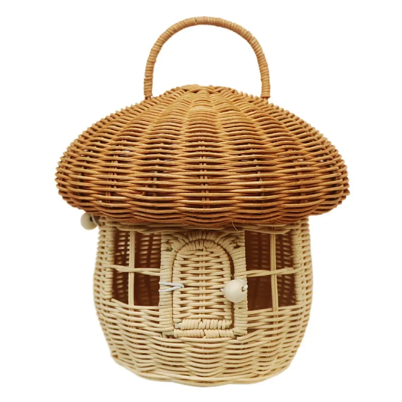 Rattan Mushroom Storage Basket Cute Cartoon Handwoven Nut Wicker Handbag Outdoor Picnic Women Tote Straw Bag Children Organizer - Image 7