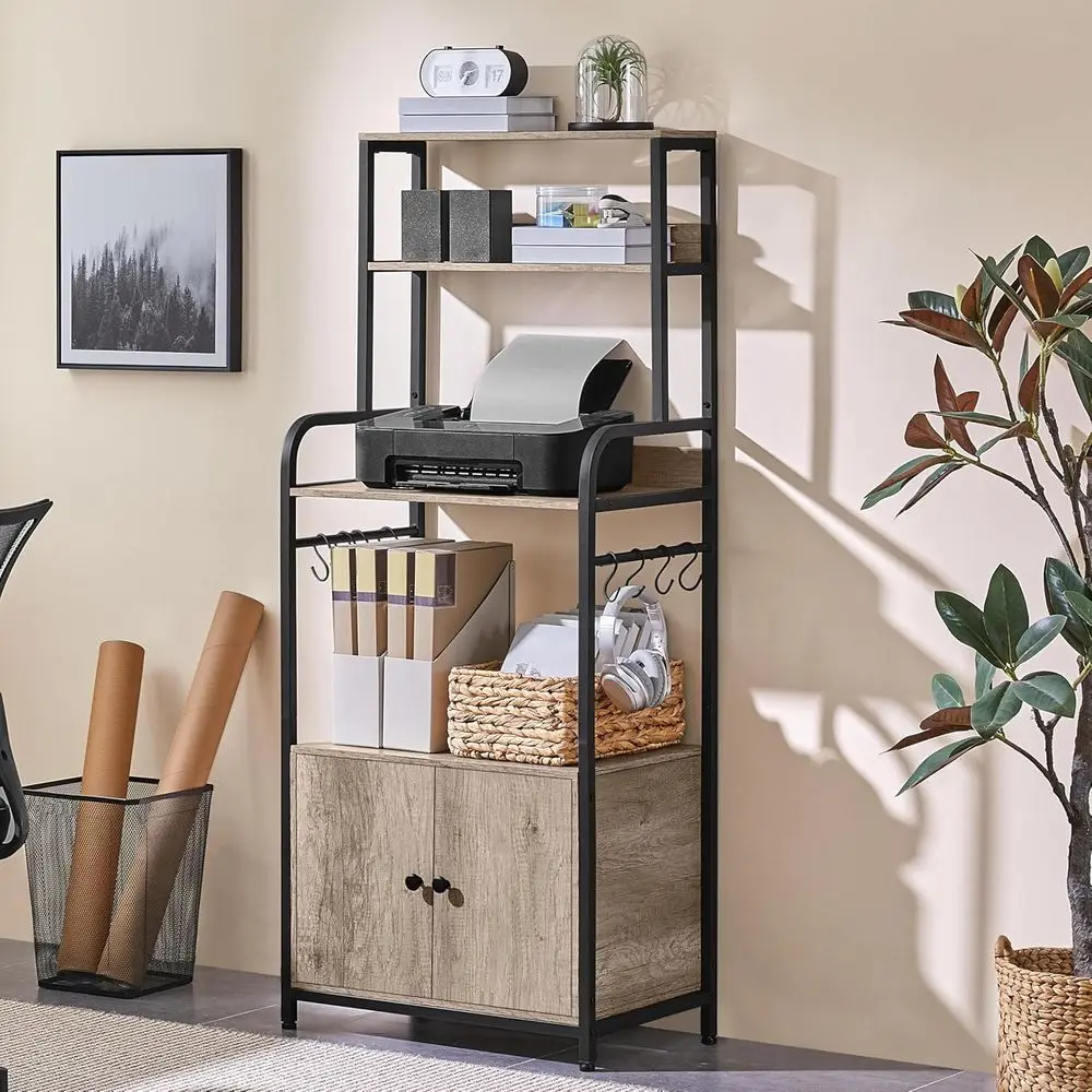 Gray 4-Tier Kitchen Baker's Rack with Storage Cabinet, Microwave Stand, Coffee Bar, and Spice Rack - Image 9