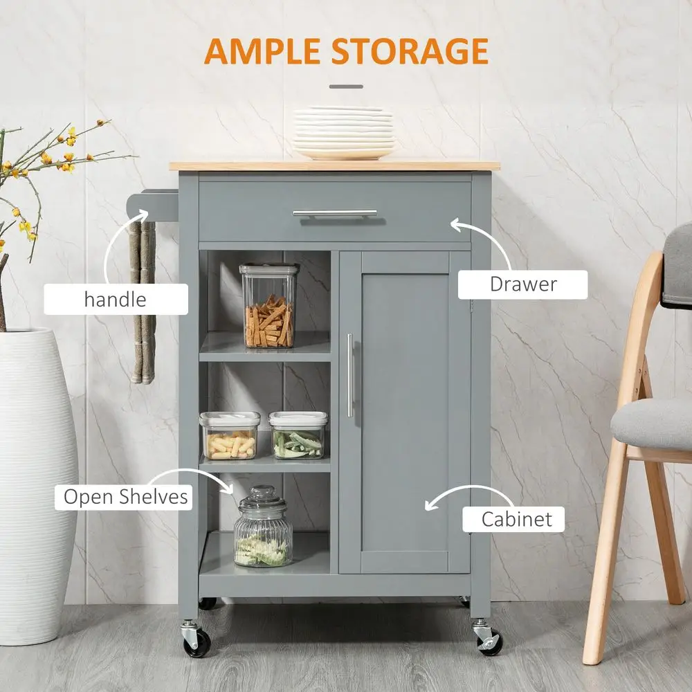 Kitchen Island Cart, Rolling Kitchen Island with Storage Shelf, Solid Wood Top, Drawer, for Dining Room, Gray - Image 9
