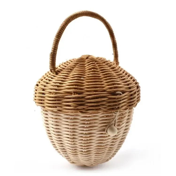 Rattan Woven Mushroom Basket Summer Portable Children Woven Bags Outdoor Vacation Picnic Baskets Kids Toy Sundries Organizer - Image 24
