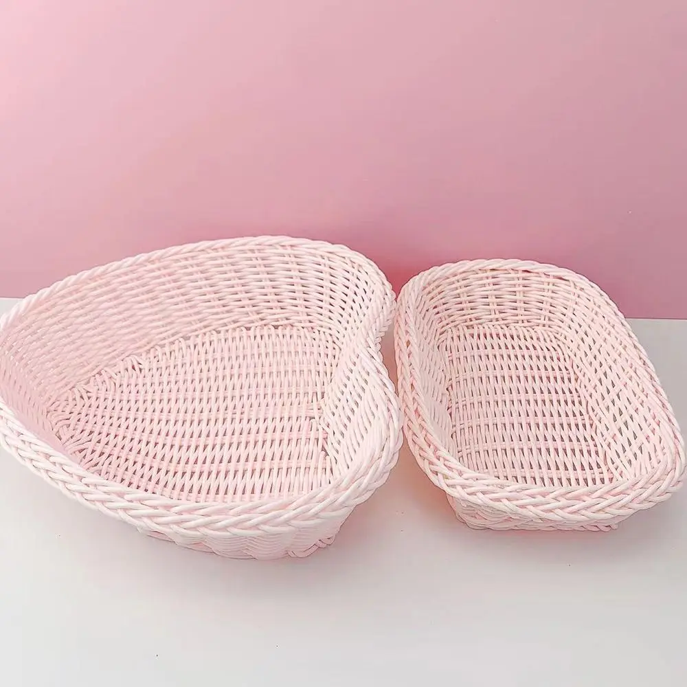 New Hand Woven Imitation Rattan Basket Plastic Heart Shape Wicker Basket Storage Basket Photo Props - Image 22