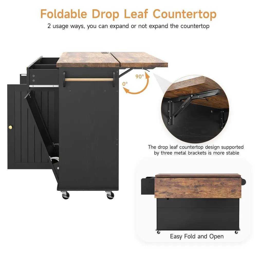 Kitchen Island with Power Outlet amp Drop Leaf, Kitchen Rolling Island with Spice Rack amp Towel Rack, Knife Holder, Kitchen Is - Image 4