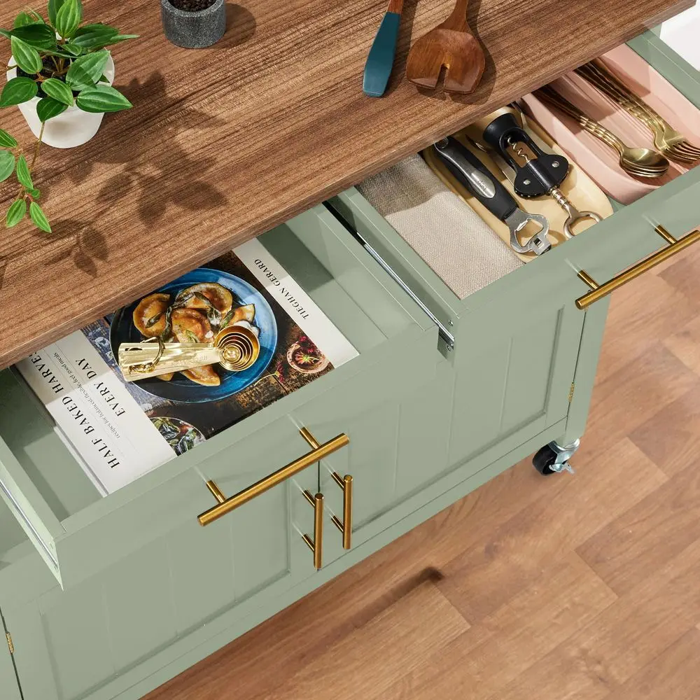 36in Large Rolling Kitchen Island Cart, 2Door Cabinet, 2 Drawers, PullOut Shelf, Power Outlet, Hooks, amp Swivel Lockable Wheel - Image 5