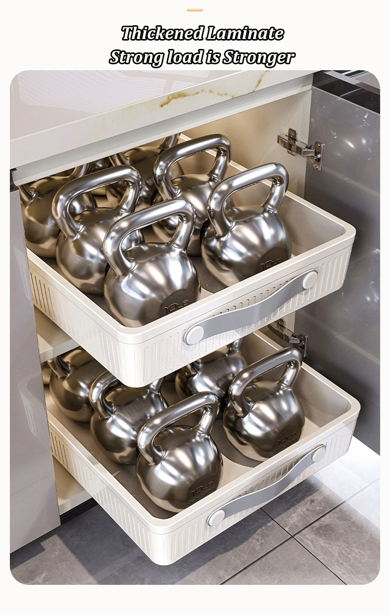 Kitchen Sliding Drawer with Slide Rail Cabinet Clothes Spice Dish Bowl Storage Rack Pull Out Cabinet Organizer Tray With Handle - Image 15