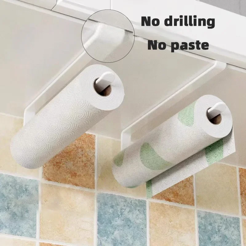 No Punching Kitchen Paper Towel Holder Cabinet Hanger Wall Mounted Toilet Roll Storage Rack Bathroom Accessories - Image 10