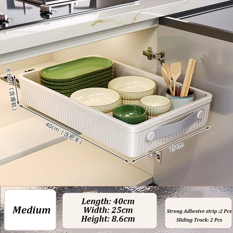 Kitchen Sliding Drawer with Slide Rail Cabinet Clothes Spice Dish Bowl Storage Rack Pull Out Cabinet Organizer Tray With Handle - Image 9