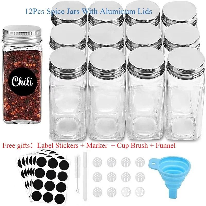 12Pcs Glass Spice Jars with Bamboo Lid Kitchen Glass Jars Spice Jar Set Seasoning Jars Organizer Storage Bottles for Spice Rack - Image 8