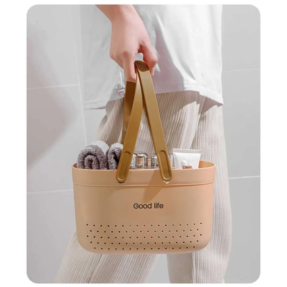 New Large Capacity Wash Basket Plastic Portable Bath Basket Silicone Handheld Space Saving Sundries Storage Basket - Image 3