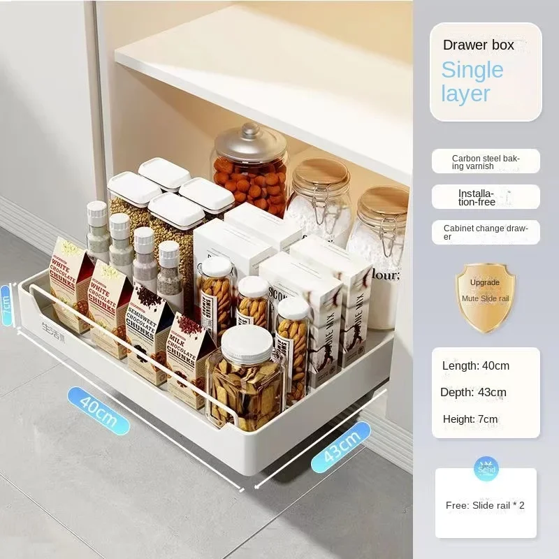 New Kitchen Storage Rack with Slide Rails Pull-out Kitchen Drawer Type Storage Tray Spice Box Storage Shelf Cabinets Organizer - Image 19